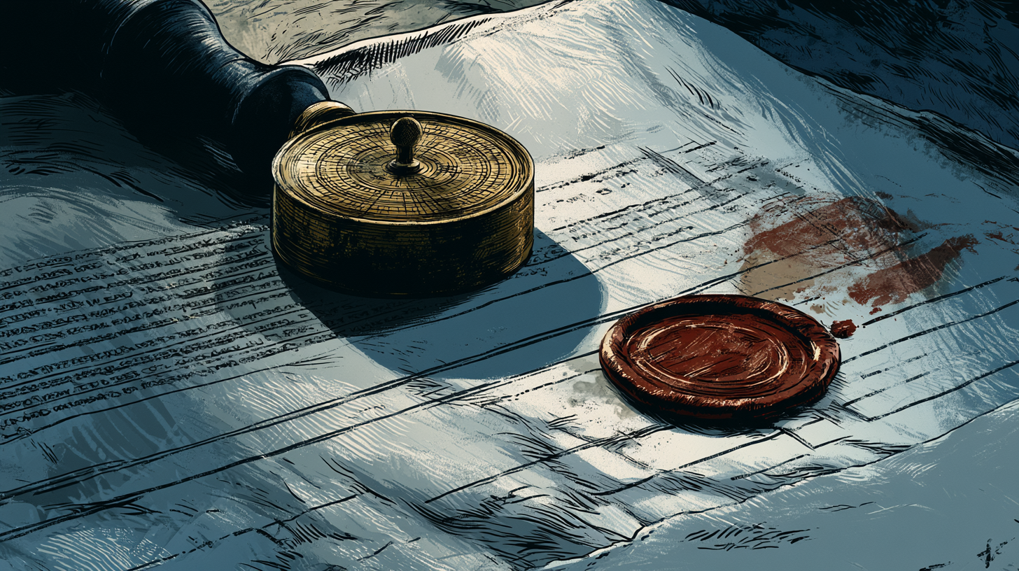 Brass wax seal stamp resting on a handwritten letter beside a finished red wax seal, illustrating how libsodium encryption protects WordPress form submissions on clinic sites.